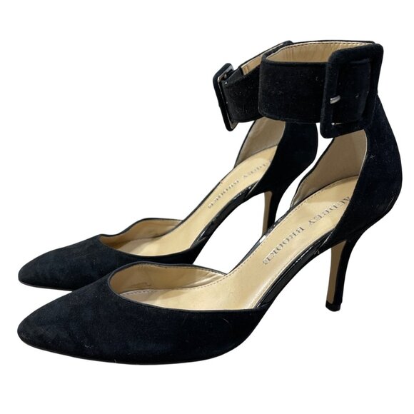 Audrey Brooke Hylda Black Size 6 Suede Pump Heel Ankle Buckle Strap - Picture 3 of 11